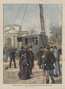 Guglielmo Marconi assiste à Milan aux essais de la première station radiotélégraphique mobile - Achille Beltrame