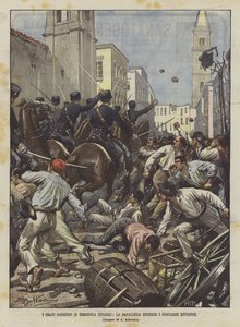 Les graves désordres de Cerignola (Foggia), la cavalerie disperse les paysans révoltés - Achille Beltrame