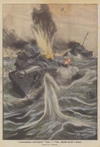 Les destroyers austro-hongrois Triglav et Lika coulés devant Durazzo - Achille Beltrame