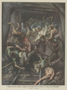 Les drames du travail minier, wagonnet tombant dans une mine de charbon, près de Birmingham