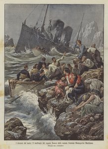 Les drames de la mer, le naufrage du vapeur Tamise de la société française Messageries Maritimes - Achille Beltrame