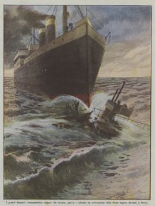 Les grandes catastrophes, un transatlantique allemand qui heurte, brise et coule un sous-marin...