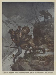 Les dangers de la contrebande, garde et contrebandier précipités ensemble du haut près de ? - Achille Beltrame