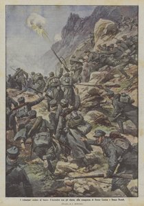 Les volontaires cyclistes au feu, la rencontre avec les alpins, à la conquête de Dosso Casina et Dosso Remit - Achille Beltrame