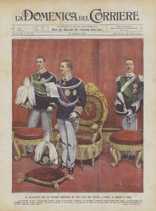 Le serment du roi Victor-Emmanuel III dans la salle du Sénat, à Rome, le 11 courant