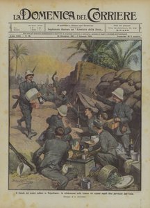 Noël de nos soldats en Tripolitaine, célébration dans les tranchées avec des repas copieux - Achille Beltrame