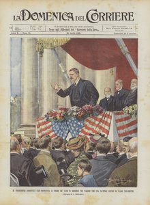 Le président Roosevelt prononçant le premier de ses 75 discours lors de son voyage ?