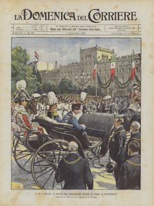 Le roi à Berlin, le salut du bourgmestre devant la porte de Brandebourg - Achille Beltrame