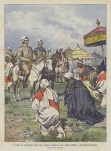 Le voyage du gouverneur civil dans la région occidentale de la colonie érythréenne, les chefs présentent des hommages