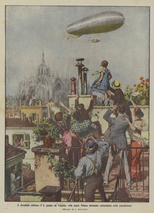 Le dirigeable militaire P 2, arrivé de Venise, survole Milan suscitant l
