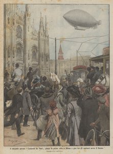 Le dirigeable privé Leonardo da Vinci arrive pour la première fois à Milan et survole le Duomo sous les applaudissements