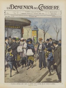 Le grotesque dans la dernière mode, des dames en pantalons raillées et sifflées lors de leur apparition en public - Achille Beltrame