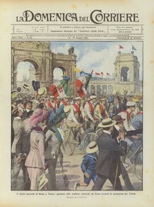 Le salut de Rome à Turin, départ des relais cyclistes de Rome portant le parchemin pour Turin