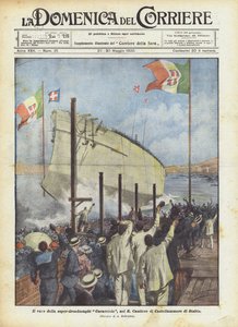 Le lancement du super-dreadnought Caracciolo, au Chantier naval de Castellammare di Stabia - Achille Beltrame