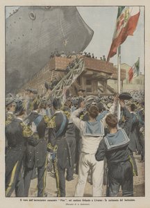 Le lancement du croiseur cuirassé Pisa, dans le chantier Orlando à Livourne, la cérémonie de baptême