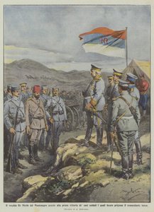 Le vieux roi Nicolas du Monténégro assiste à la première victoire de ses soldats qui ont... - Achille Beltrame