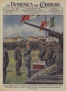 Dans une Localité du Front Oriental, le Général Messe Remet aux Soldats du Vieux Corps ?