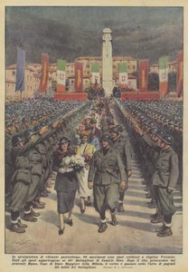 Dans une atmosphère de patriotisme vibrant, 26 mariages ont été célébrés à Caprino Veronese - Achille Beltrame