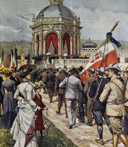 Inauguration du IVe concours de tir au polygone de Farnesina, Rome, Italie, illustration par Achille Beltrame de La Domenica del Corriere, 25 mai - Achille Beltrame