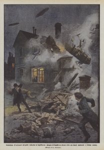Incursion de dirigeables allemands en Angleterre, pluie de bombes sur certaines villes avec