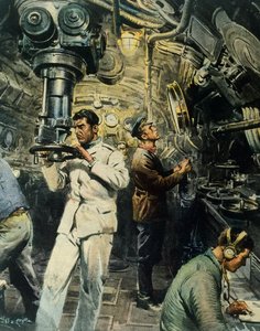 Intérieur de sous-marin, par Achille Beltrame, illustration de La Domenica del Corriere, 28 décembre - Achille Beltrame