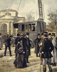 Le physicien italien Guglielmo Marconi assiste à des expériences avec la première station de radio mobile à Milan, 30 décembre - Achille Beltrame