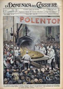 Fête populaire italienne : polenta géante (polentone) organisée dans une ville près d