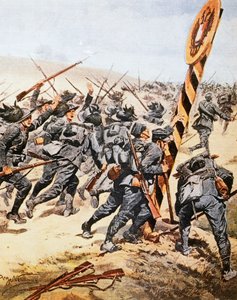 Soldats italiens traversant la frontière autrichienne, par Achille Beltrame, illustration de La Domenica del Corriere, juin 1915 - Achille Beltrame