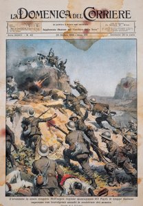 Troupes italiennes avançant sur le sol éthiopien, illustration de La Domenica del Corriere, 20 octobre - Achille Beltrame