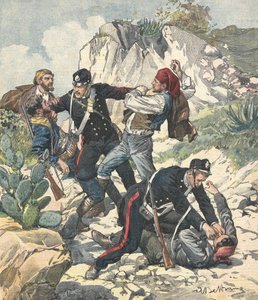 Italie (1902). Les carabiniers arrêtent un bandit et sa bande à Trapani. Illustration d