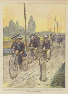 La compagnie des bersagliers cyclistes se dirigeant vers les grandes manœuvres en Piémont