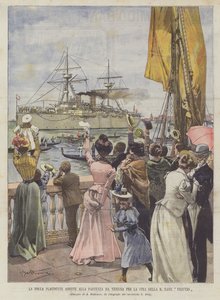 La foule applaudissant assiste au départ de Venise pour la Chine du navire Vesuvio