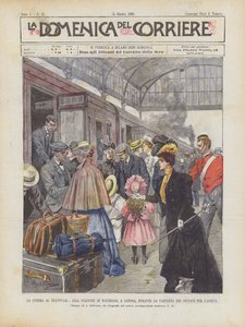 La guerre au Transvaal, à la gare de Waterloo, à Londres, lors du départ des soldats pour l