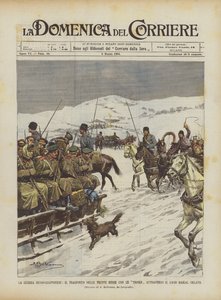 La guerre russo-japonaise, le transport des troupes russes avec les troïkas à travers le lac Baïkal gelé