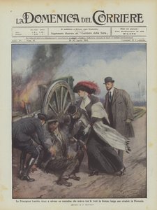 La princesse Laetitia sauve un paysan dont les vêtements étaient en feu - Achille Beltrame