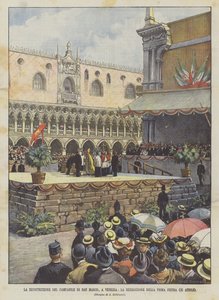 La reconstruction du campanile de Saint-Marc, à Venise, la bénédiction de la première pierre (25 avril) - Achille Beltrame