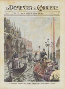 La marée haute extraordinaire de la semaine dernière à Venise, gondoles et bateaux à Saint-Marc - Achille Beltrame
