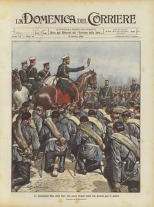 La bénédiction donnée par le Tsar aux nouvelles troupes russes partant pour la guerre