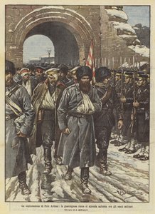 La capitulation de Port-Arthur, la garnison russe se rend saluée avec les honneurs militaires