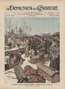 La catastrophe dans les mines de charbon de Courrières, la bénédiction des cercueils au cimetière - Achille Beltrame