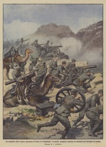 La conquête de la région montagneuse de Jefren en Tripolitaine, nos artilleries montées - Achille Beltrame