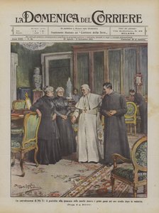 La convalescence de Pie X, le pontife faisant ses premiers pas en présence de ses sœurs