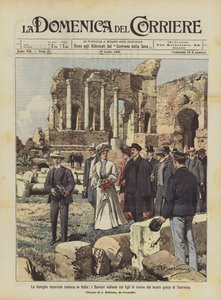 La famille impériale allemande en Italie, les Souverains visitent avec leurs enfants les ruines du théâtre grec de Taormina