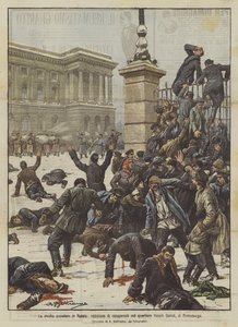 La révolte populaire en Russie, tuerie de grévistes dans le quartier Vassili Ostrof, à Saint-Pétersbourg - Achille Beltrame