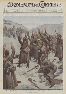 La défaite de la dixième armée russe en Prusse orientale, soldats russes levant les bras pour se rendre