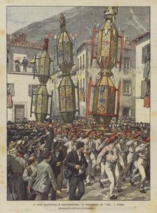 Les fêtes traditionnelles et caractéristiques, la procession des cierges à Gubbio - Achille Beltrame