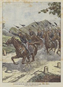Les grandes manœuvres en Vénétie, une charge de cavalerie, près de Cornuda