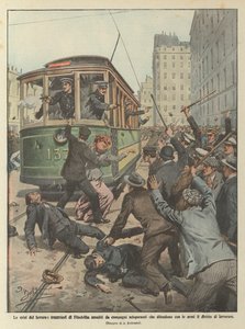 Les crises du travail, les conducteurs de tramway de Philadelphie attaqués par des grévistes qui défendent avec