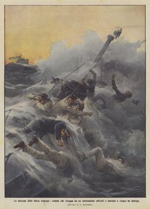 Les malheurs de la flotte française, vague emportant des officiers et marins d