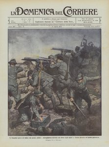 Les preuves singulières de bravoure de nos soldats, mitrailleuses soutenues sur le dos par les alpins - Achille Beltrame